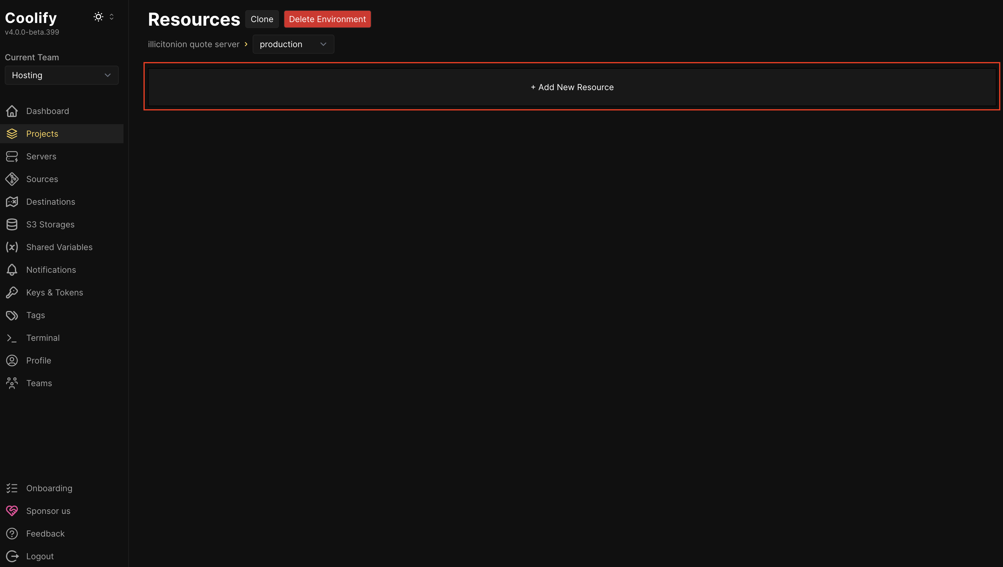 Click &ldquo;Add New Resource&rdquo;